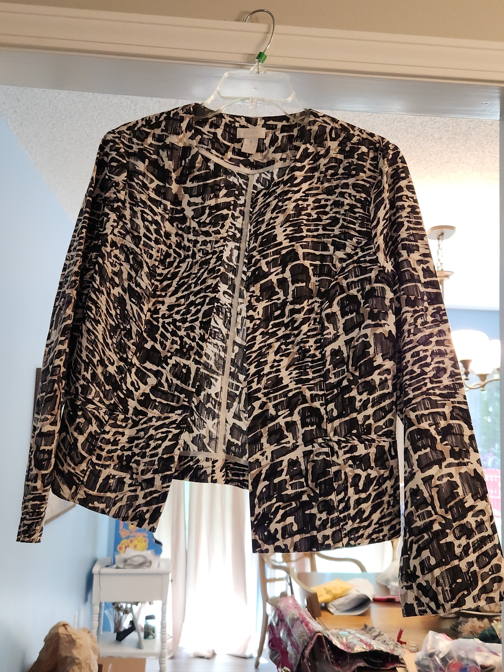 Chico's Black and Cream Abstract Print Jacket